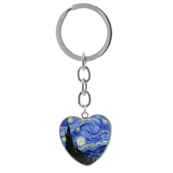 Vincent Van Gogh Starry Night Heart Keychain - Picture 3 of 3